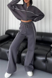 Apricot Sportwear Casual Stripe Zipper Collar Long Sleeve Jacket and Sweatpants Two Pieces Sweatsuits Sets