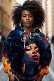Yellow Black Casual Figure Print Hooded Long Sleeve Fall Winter Tops Sweatshirts