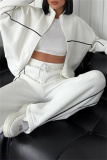 Apricot Sportwear Casual Stripe Zipper Collar Long Sleeve Jacket and Sweatpants Two Pieces Sweatsuits Sets