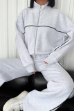 Apricot Sportwear Casual Stripe Zipper Collar Long Sleeve Jacket and Sweatpants Two Pieces Sweatsuits Sets