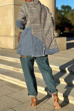 Multicolor Casual Plaid Denim Patchwork Turndown Collar Long Sleeve Outerwear Blazer Suits