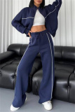 Apricot Sportwear Casual Stripe Zipper Collar Long Sleeve Jacket and Sweatpants Two Pieces Sweatsuits Sets