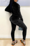Green Sportwear Pleuche Casual Zipper Collar Long Sleeve Jacket and Pencil Pants Two Pieces Sweatsuist Sets