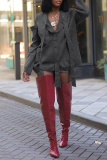 Grey Loose Pocket Ribbon V Neck Cold Shoulder Long Sleeve Fall Winter Knitted Sweater Cardigan Outerwear Jackets