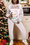 Army Green Christmas Casual Print Round Neck Long Sleeve Sweatshirt and Sweatpants Fall Winter Two Pieces Sweatsuit Sets