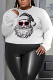White Red Christmas Casual Santa Claus Round Neck Long Sleeve Fall Winter Tops Sweatshirts
