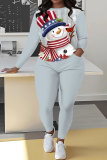 White Blue Christmas Casual Snowman Round Neck Long Sleeve Sweatshirt and Sweatpant Fall Winter Two Pieces Sweatsuits Sets