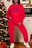Dark Blue Casual Letter Print Round Neck Long Sleeve Sweatshirts and Sweatpants Fall Winter Two Pieces Sweatsuits Sets