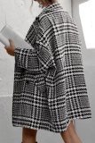 Black Woolen Houndstooth Casual Cardigan Turndown Collar Long Sleeve Fall Winter Outerwear Blazer Coats