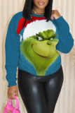 Black Christmas Cartoon Grinch Print Round Neck Long Sleeve Fall Winter Tops Sweatshirts