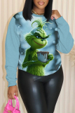 Black Christmas Cartoon Grinch Print Round Neck Long Sleeve Fall Winter Tops Sweatshirts