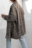 Black Woolen Houndstooth Casual Cardigan Turndown Collar Long Sleeve Fall Winter Outerwear Blazer Coats