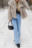 Black Faux Fur Casual Lapel Collar Cardigan Long Sleeve Fall Winter Outerwear Cardigan Coats