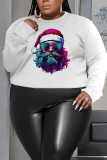 White Red Christmas Casual Santa Claus Round Neck Long Sleeve Fall Winter Tops Sweatshirts
