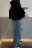 Black Faux Fur Casual Lapel Collar Cardigan Long Sleeve Fall Winter Outerwear Cardigan Coats