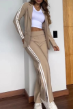 White Office Lady Stripe Turn-back Collar Long Sleeve Blazer and Slit Wide Leg Pants Two Pieces Suit Sets