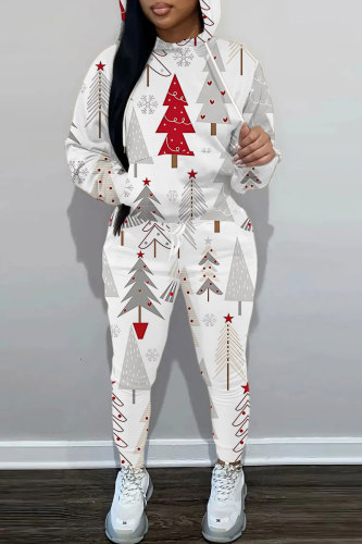 Black Christmas Casual Print Hooded Long Sleeve Sweatshirts and Sweatpants Fall Winter Two Pieces Sweatsuits Sets