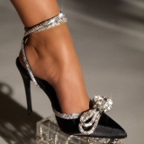 White Party Celebrities Formal Bow Rhinestone Decor Pointed Thin High Heel Shoes Sandals (Heel Height 4.53in)
