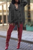 Grey Loose Pocket Ribbon V Neck Cold Shoulder Long Sleeve Fall Winter Knitted Sweater Cardigan Outerwear Jackets