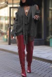 Grey Loose Pocket Ribbon V Neck Cold Shoulder Long Sleeve Fall Winter Knitted Sweater Cardigan Outerwear Jackets