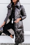 Blue Fall Winter Casual Zipper Stand Lapel Collar Long Padded Coats Outerwear