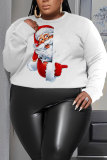 White Red Christmas Casual Santa Claus Round Neck Long Sleeve Fall Winter Tops Sweatshirts