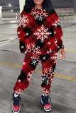 Red Christmas Casual Plaid Round Neck Long Sleeve Sweatshirt and Sweatpant Fall Winter Two Pieces Sweatsuits Sets