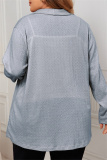 Grey Long Sleeve Ribbed Knit Cardigan Fall Winter Plus Size Overcoat Womens Shirt