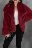 Apricot Faux Fur Casual Solid Color Cardigan Turndown Collar Winter Coats