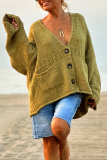 Green Deer Plush Casual Pocket Button up V Neck Long Sleeve Fall Winter Sweater Cardigans Outerwear Coats