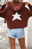 Black Loose Casual Street The stars Pocket Weave Hooded Long Sleeve Fall Winter Knitted Sweater Tops