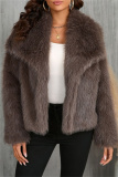 Apricot Faux Fur Casual Solid Color Cardigan Turndown Collar Winter Coats