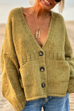 Green Deer Plush Casual Pocket Button up V Neck Long Sleeve Fall Winter Sweater Cardigans Outerwear Coats