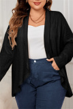 Grey Long Sleeve Ribbed Knit Cardigan Fall Winter Plus Size Overcoat Womens Shirt