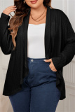 Grey Long Sleeve Ribbed Knit Cardigan Fall Winter Plus Size Overcoat Womens Shirt
