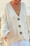 Green Deer Plush Casual Pocket Button up V Neck Long Sleeve Fall Winter Sweater Cardigans Outerwear Coats