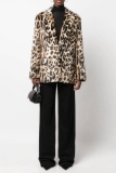 Faux Fur Casual Leopard Cardigan Turndown Collar Long Sleeve Fall Winter Blazer Coats Outerwear