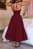 Black Sleeveless Backless Lace Up Pleated Hem Casual Outing Vacation Birthday Party Halter Maxi Dress