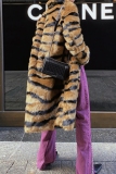 Faux Fur Casual Tiger Stripes Cardigan Turndown Collar Long Sleeve Fall Winter Long Cardigan Coats Outerwear
