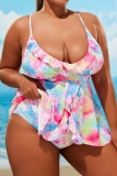 Pink Sleeveless Backless Spaghetti Strap Cami Top and Shorts Vacation Beach Plus Size Swimwear