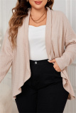 Grey Long Sleeve Ribbed Knit Cardigan Fall Winter Plus Size Overcoat Womens Shirt