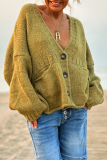 Green Deer Plush Casual Pocket Button up V Neck Long Sleeve Fall Winter Sweater Cardigans Outerwear Coats