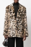 Faux Fur Casual Leopard Cardigan Turndown Collar Long Sleeve Fall Winter Blazer Coats Outerwear