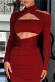 Black Draped Crossed Halter Open Shoulder Long Sleeve Cut-Out Midriff Evening Party Bodycon Maxi Dress