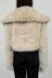 Black Faux Fur Casual Cardigan Lapel Turndown Collar Long Sleeve Fall Winter Short Coats Outerwear