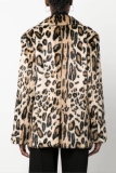 Faux Fur Casual Leopard Cardigan Turndown Collar Long Sleeve Fall Winter Blazer Coats Outerwear