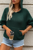 Black Loose Casual Street The stars Pocket Weave Hooded Long Sleeve Fall Winter Knitted Sweater Tops