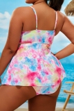 Pink Sleeveless Backless Spaghetti Strap Cami Top and Shorts Vacation Beach Plus Size Swimwear