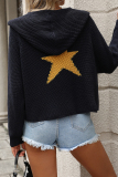 Black Loose Casual Street The stars Pocket Weave Hooded Long Sleeve Fall Winter Knitted Sweater Tops