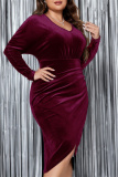 Dark Green V Neck Long Sleeve Formal Evening Party Ruched Bodycon Shinny Velvet Maxi Dress